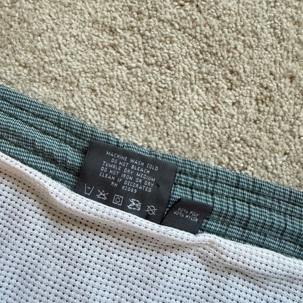 90's Mossimo Surf Swim Trunks L Teal Micro Check Mesh Lined Board Shorts USA